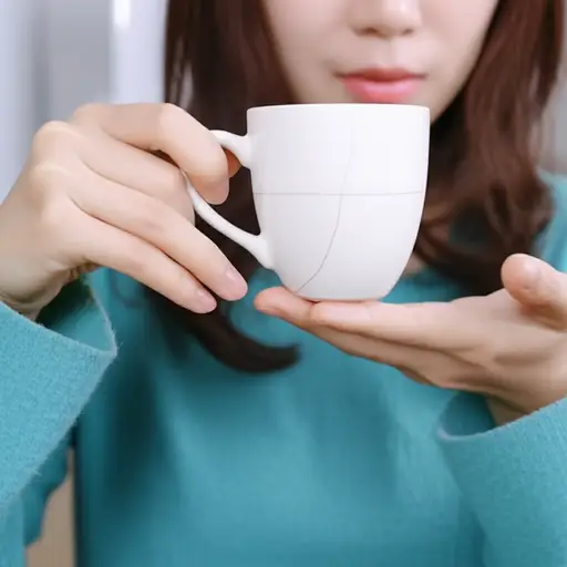 埃拉转动杯子以隐藏上面的裂缝。