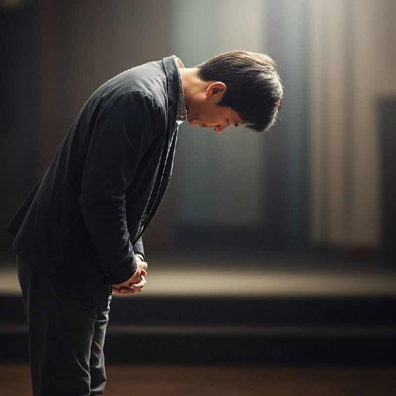 他低头表示尊敬。