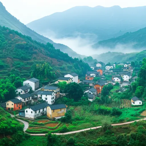 这个小村庄坐落在一个宁静的山谷中。