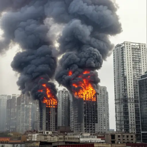 许多建筑物都着火了。
