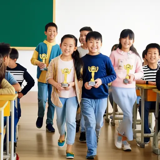 孩子们领完奖后回到了自己的座位上。