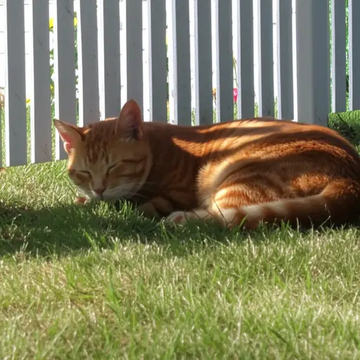 猫在花园外面睡觉。