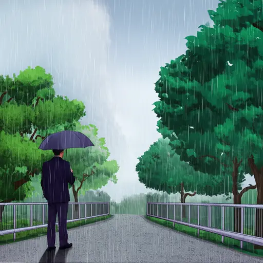 他走了另一条路线以避开大雨。