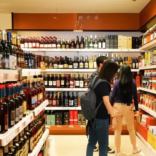 我们去免税店买了一些酒。