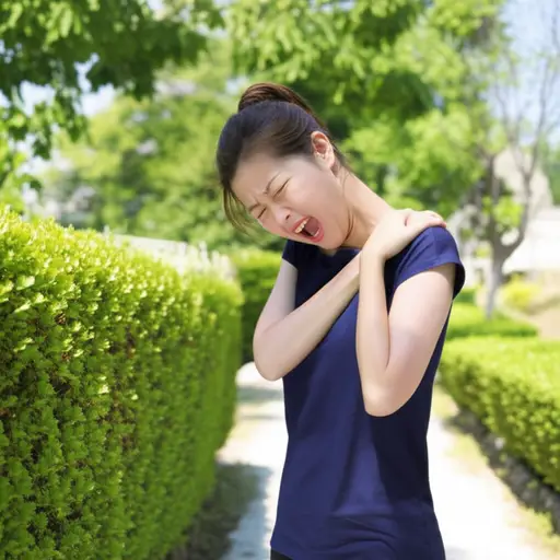 她摔倒了，伤了肩膀。