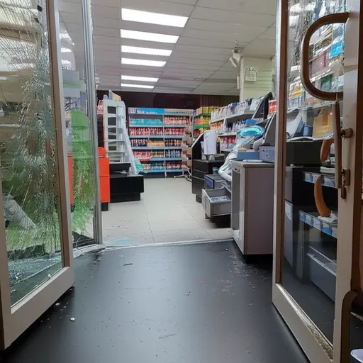 这家商店昨晚被抢劫了。