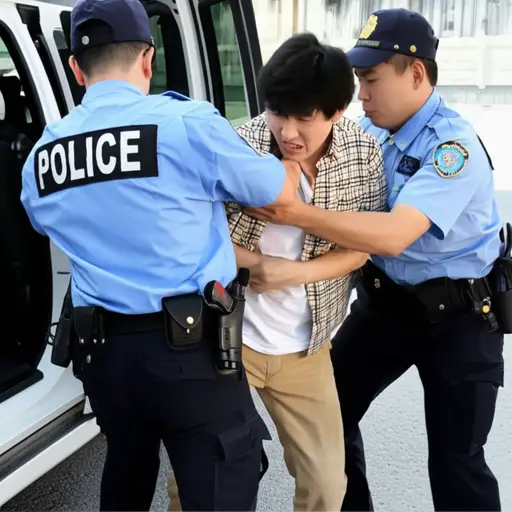 警官们不得不把那个不合作的嫌疑人拖进车里。
