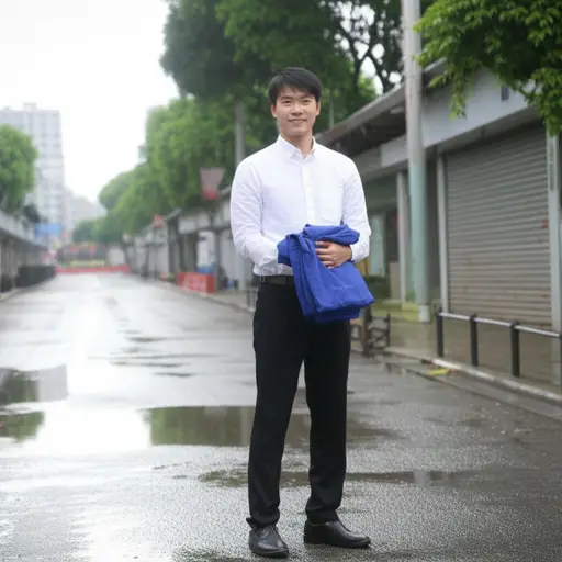 雨停后，他很庆幸自己带了一套换洗衣服。