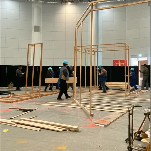 我们正在为明天的演出搭建舞台。