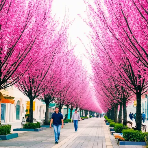 我们在春天去意大利旅游，欣赏了美丽的樱花。