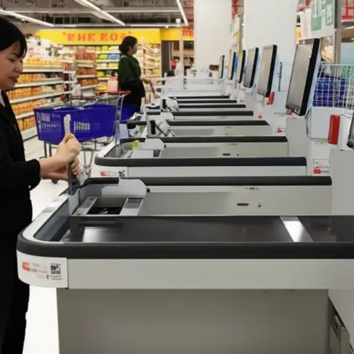 许多超市有自助结账柜台。