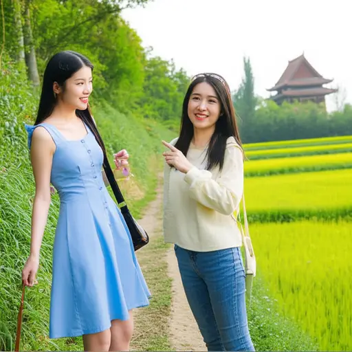 我请我的表妹陪我去，因为她知道去寺庙的路。