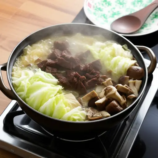 我们做一道叫"bigos"的特色菜。这是用牛肉、野生蘑菇和洋葱煮的卷心菜。