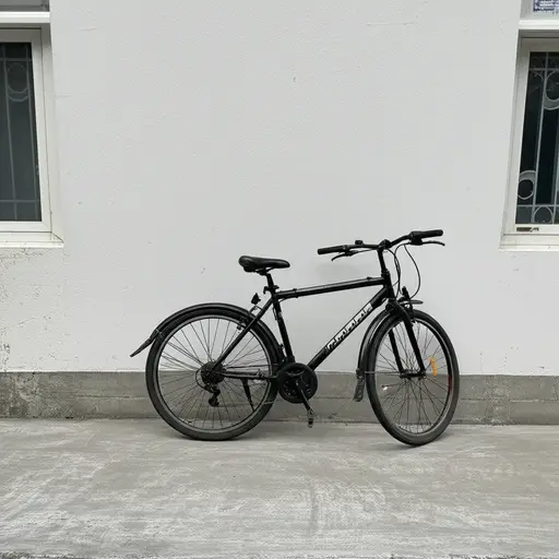 我的自行车停在学校外面。