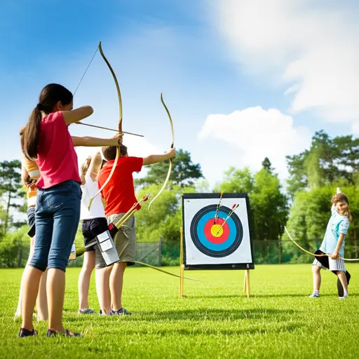 孩子们正在向目标射箭。