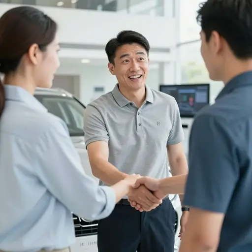 那位汽车销售用谄媚的笑容和握得过久的手迎接我们。