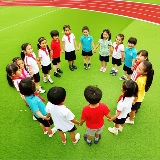 孩子们在操场上围成一个圆圈。