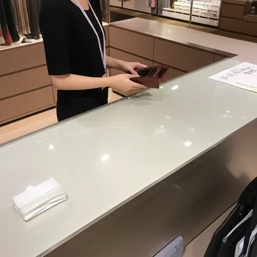 当我在柜台时，我放下包，付了餐巾纸的钱。