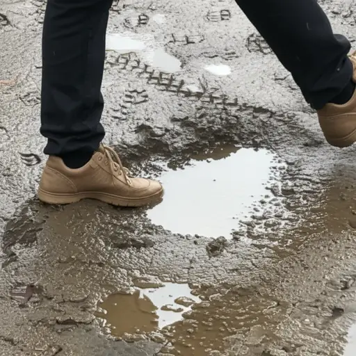 小心别踩进泥里。