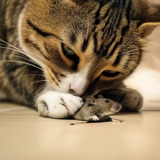 猫突然抓住了老鼠。