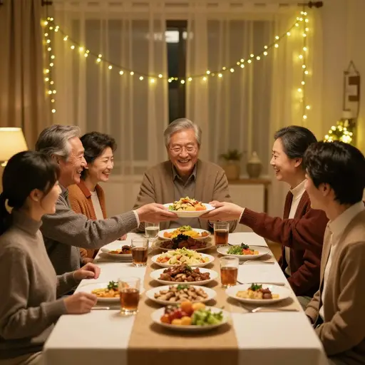 我们全家每年圣诞节都会聚在一起吃晚餐。