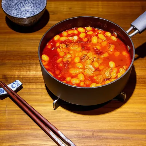 今晚妈妈煮了一锅香辣的辣椒肉豆汤。