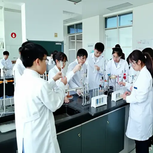 我们在化学实验室里做实验。