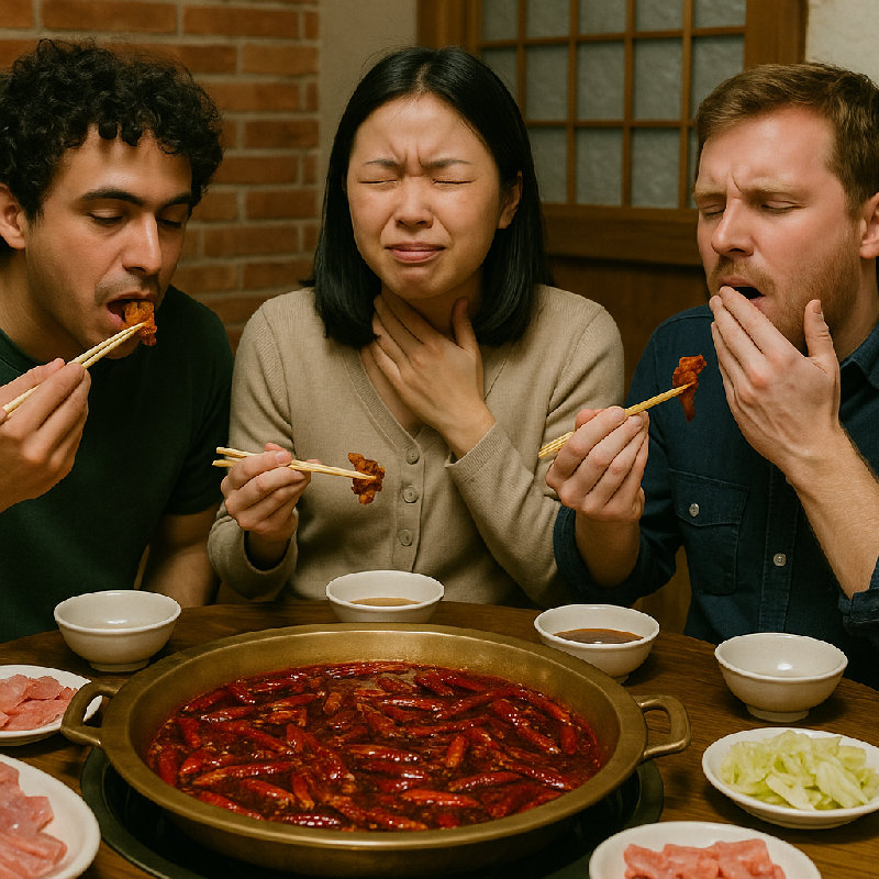 如果你吃太多辛辣食物，可能会引起喉咙疼痛。
