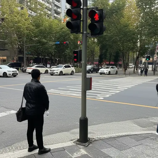 请等到绿灯亮了再过马路。