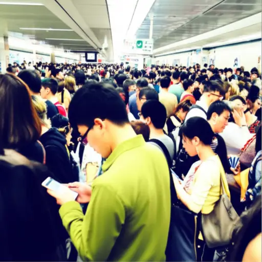 我站在拥挤的站台上看手机。