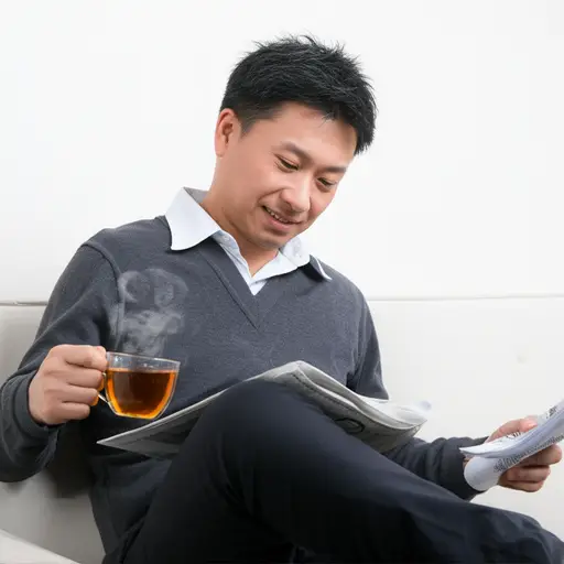 下班后，我喝杯茶看报纸来放松。