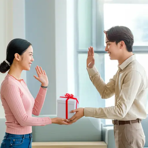 “谢谢你的可爱礼物。”“别客气，我很高兴你喜欢它。”