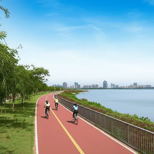 我们沿着华盛顿湖的岸边骑进城市。