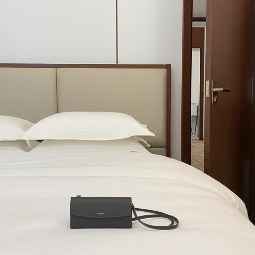 当我在你家时，你妈妈叫我帮她搬一些东西，所以我把钱包放在你的床上，然后下楼去帮她。