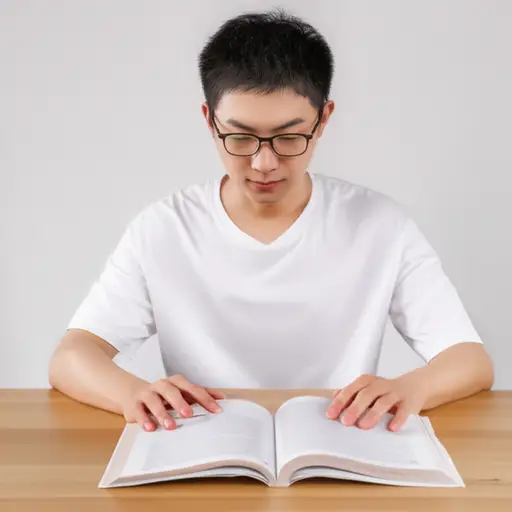 我戴着眼镜看书。