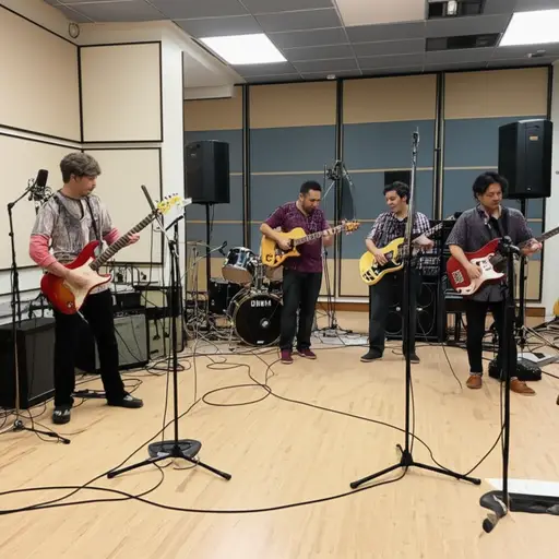 乐队进入录音室录制他们的新单曲。