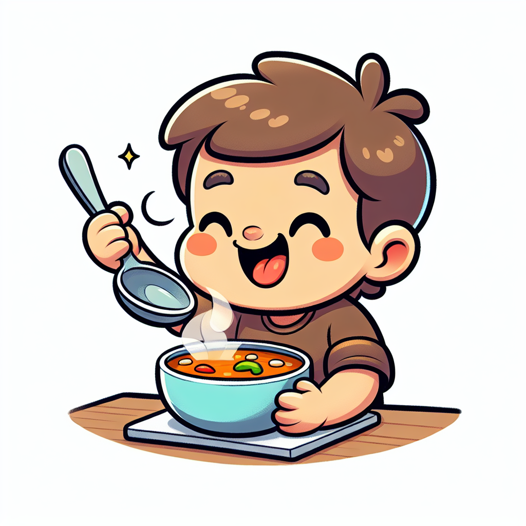 我用勺子喝汤。