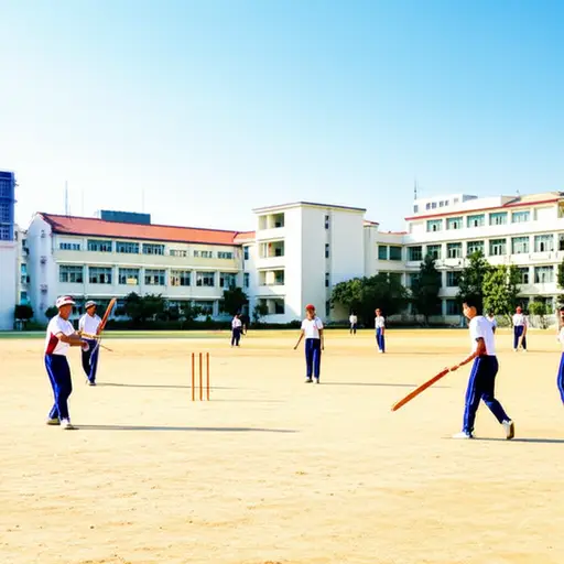 学生们喜欢在学校的运动场上打板球。