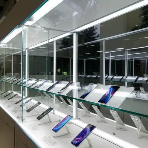 最新款的智能手机在商店展出。