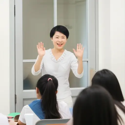 老师到达时向我们打了招呼。