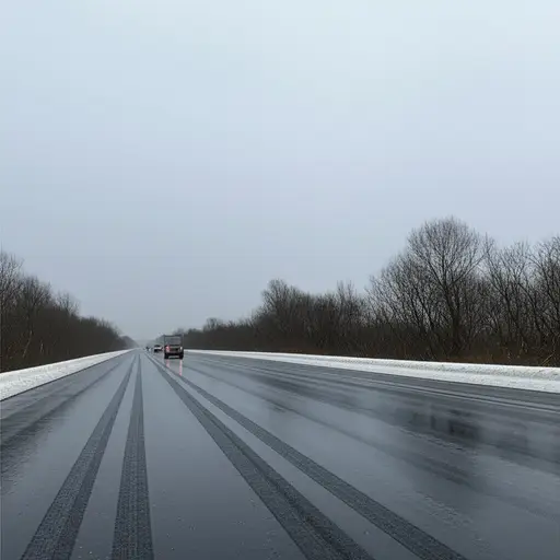道路结冰了，所以开车要小心。