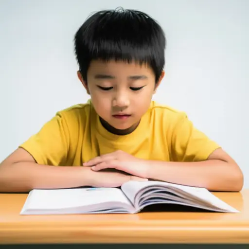 那个小学生正在学习阅读。