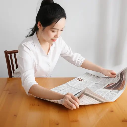 妈妈把报纸铺在桌子上。