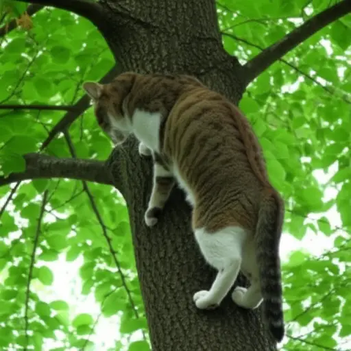猫从树上下来了。