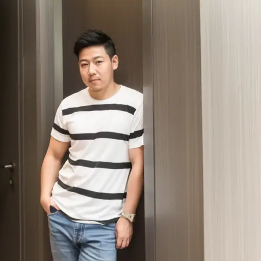 他紧挨着门。