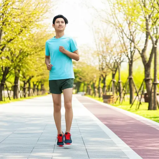 他喜欢穿运动鞋去晨跑。