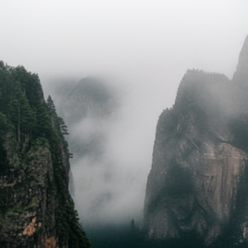 浓雾笼罩着山谷。