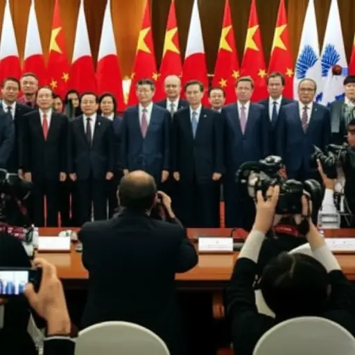 当国家元首们聚集时，媒体被允许进入进行拍照环节。