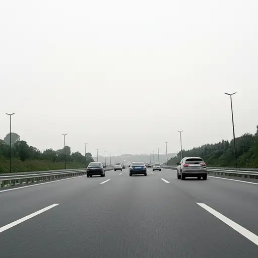 在高速公路上开车时，请保持安全车距。