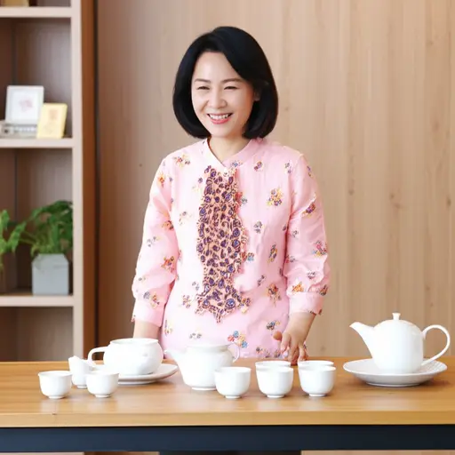 我妈妈有一套漂亮的茶具。